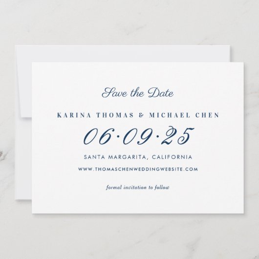 Elegant Blush and Navy Wedding Photo Collage Save The Date (Achterkant)