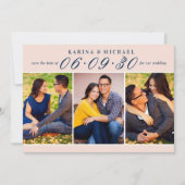 Elegant Blush and Navy Wedding Photo Collage Save The Date (Voorkant)