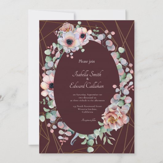 Elegant Blush Anemone Bloemen Krans Bruiloft Kaart (Voorkant)