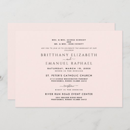 Elegant Blush Beide ouders die op de lijst staan v Kaart (Voorkant / Achterkant)