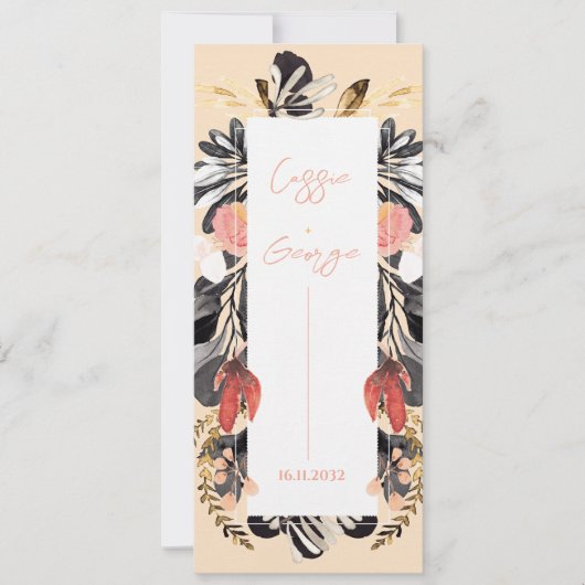Elegant Blush & Black Floral Wedding Program Card Kaart (Voorkant)