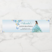Elegant Blush Blauw Bloemen Quinceañera Verjaardag Waterfles Etiket (Enkel label)