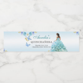 Elegant Blush Blauw Bloemen Quinceañera Verjaardag Waterfles Etiket