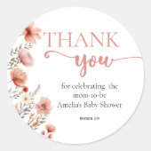 Elegant Blush Bloemen Baby in Bloom Dank u Ronde Sticker (Voorkant)