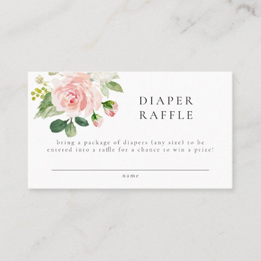 Elegant Blush Bloemen Baby shower Luier Raffle Plaatskaartje (Voorkant)