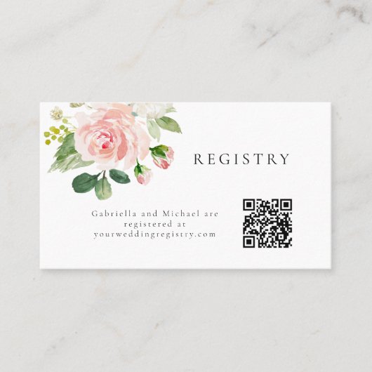 Elegant Blush Bloemen Bruiloft Registry Info Kaart Plaatskaartje (Voorkant)