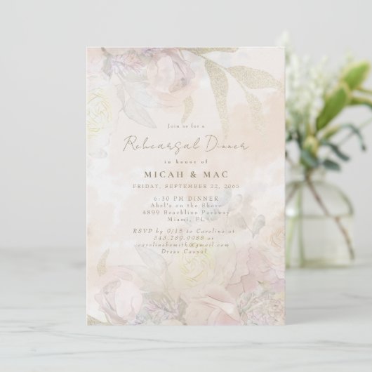 Elegant Blush Bloemen Bruiloft repetitie diner Kaart (Staand voorkant)