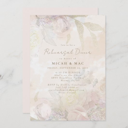 Elegant Blush Bloemen Bruiloft repetitie diner Kaart (Voorkant / Achterkant)