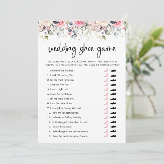 Elegant Blush Bloemen Bruiloft Schoen Spel Kaart (Staand voorkant)