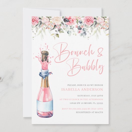 Elegant Blush Bloemen Brunch & Bubbly Vrijgezellen Kaart (Voorkant)
