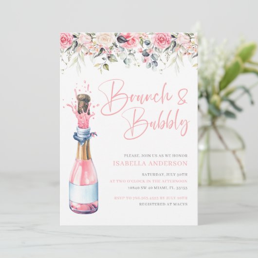 Elegant Blush Bloemen Brunch & Bubbly Vrijgezellen Kaart (Staand voorkant)