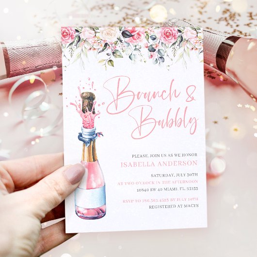 Elegant Blush Bloemen Brunch & Bubbly Vrijgezellen Kaart