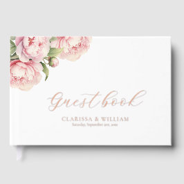 Elegant Blush Bloemen Folie Wit Modern Bruiloft Gastenboek