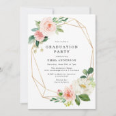 Elegant Blush Bloemen Goud Lijst Afstudeerfeest Kaart (Voorkant)
