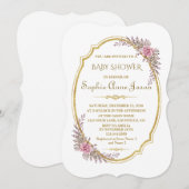 Elegant Blush Bloemen Goud Lijst Baby shower Kaart (Voorkant / Achterkant)