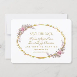 Elegant Blush Bloemen Goud Lijst Save The Date