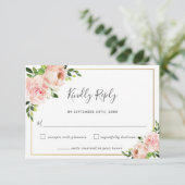 Elegant Blush Bloemen Groen Bruiloft RSVP Kaart (Staand voorkant)
