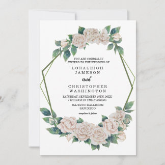 Elegant Blush Bloemen Groen Geometrisch Lijst Brui Kaart