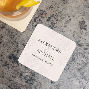 Elegant Blush Bloemen Kalligrafie Script Ampersand Kartonnen Onderzetters