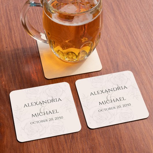 Elegant Blush Bloemen Kalligrafie Script Ampersand Kartonnen Onderzetters