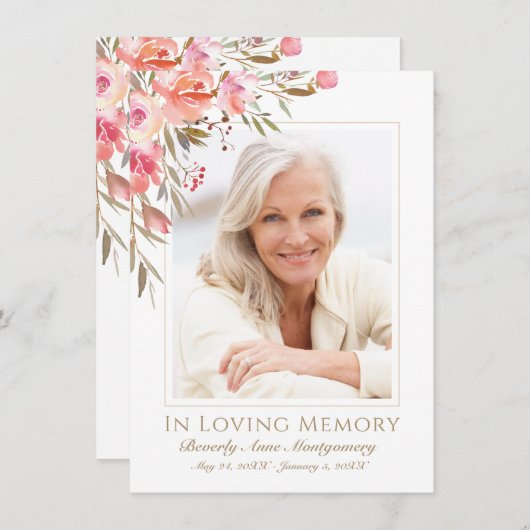 Elegant Blush Bloemen Roos Olijffont Fotobegrafeni Bedankkaart (Voorkant / Achterkant)