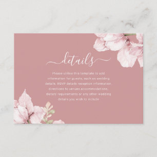 Elegant Blush Bloemen Stoffig Roos Bruiloft Detail Informatiekaartje