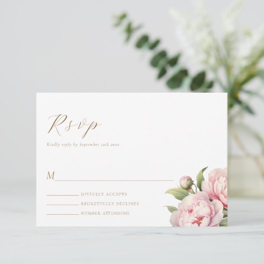 Elegant Blush Bloemen Waterverf Modern Bruiloft RSVP Kaartje (Staand voorkant)