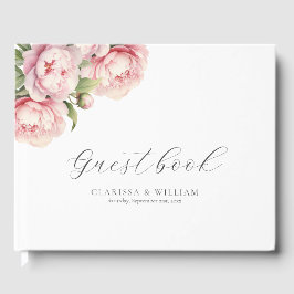 Elegant Blush Bloemen Waterverf Wit Bruiloft Gastenboek