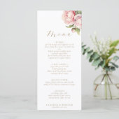 Elegant Blush Bloemen Waterverf Wit Bruiloft Menu (Staand voorkant)