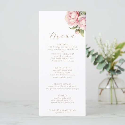 Elegant Blush Bloemen Waterverf Wit Bruiloft Menu (Staand voorkant)