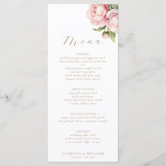 Elegant Blush Bloemen Waterverf Wit Bruiloft Menu (Voorkant)