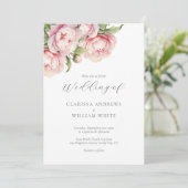 Elegant Blush Bloemen Wit Modern Script Bruiloft Kaart (Staand voorkant)