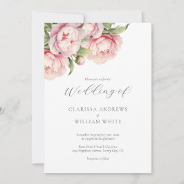 Elegant Blush Bloemen Wit Modern Script Bruiloft Kaart