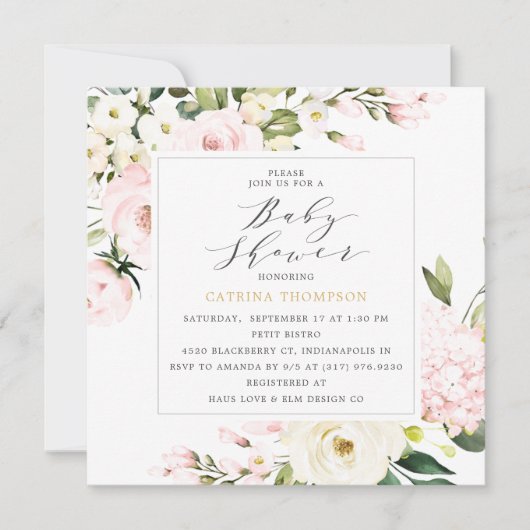 Elegant Blush Bloemengroen Baby shower Kaart (Voorkant)