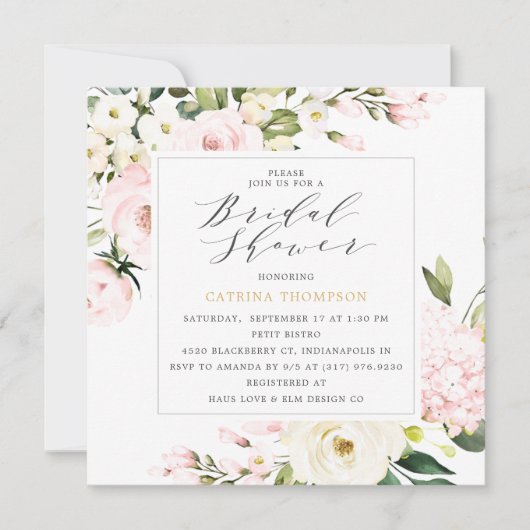 Elegant Blush Bloemengroen Vrijgezellenfeest Kaart (Voorkant)