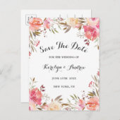 Elegant Blush Bloom Floral Wedding Save the Date Aankondigingskaart (Voorkant / Achterkant)