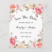 Elegant Blush Bloom Floral Wedding Save the Date Aankondigingskaart (Voorkant)