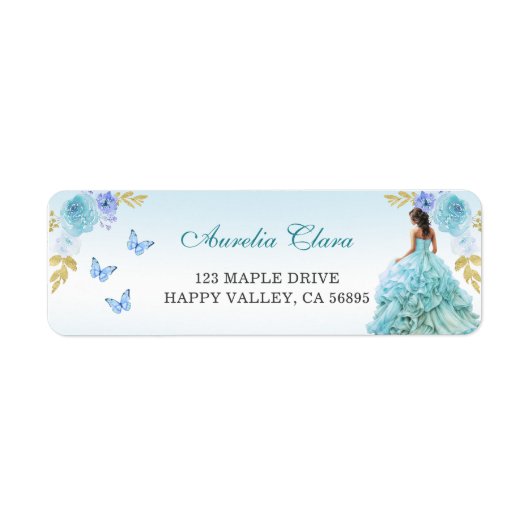 Elegant Blush Blue Bloemen Quinceañera Terug Etiket (Voorkant)