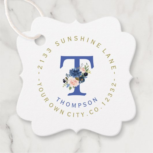 Elegant Blush Blue Floral Circular Address Label (Voorkant)