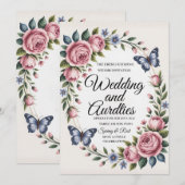 Elegant Blush & Blue Watercolor Floral Wedding Inv Kaart (Voorkant / Achterkant)