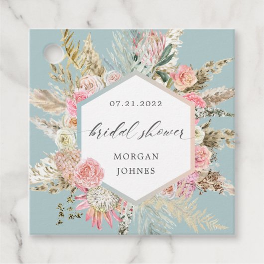 Elegant Blush Bohemian Floral Vrijgezellenfeest Bedankjes Labels (Voorkant)