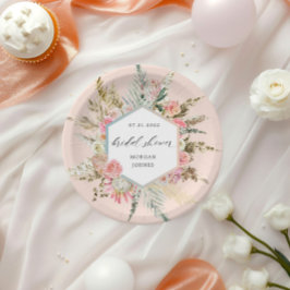 Elegant Blush Bohemian Floral Vrijgezellenfeest Papieren Bordje