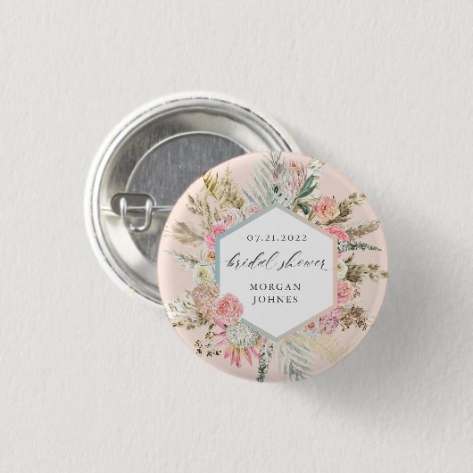 Elegant Blush Bohemian Floral Vrijgezellenfeest Ronde Button 3,2 Cm (Voorkant /achterkant)