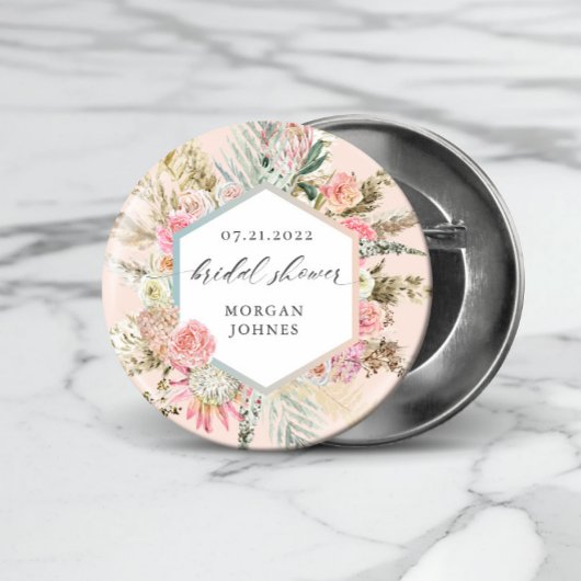 Elegant Blush Bohemian Floral Vrijgezellenfeest Ronde Button 3,2 Cm