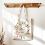 elegant blush bohemian floral Vrijgezellenfeest Tote Bag<br><div class="desc">Ons "bohemiene florale" collectie is voorzien van een prachtige blozen en lichte blauwgroen bloem met een ruim droog folium op de pastelachtergronden van uw keuze. Gangschikt met een combinatie elegant manuscript voor al uw persoonlijke informatie zijn wij positief dat u van verschillende punten van dit collectie zult houden mengen en...</div>