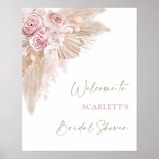 Elegant Blush Boho Pampas Vrijgezellenfeest Welkom Poster (Voorkant)