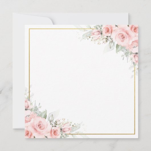 Elegant Blush Bord Roze Bloemen Goud Bruiloft Vier Kaart (Achterkant)
