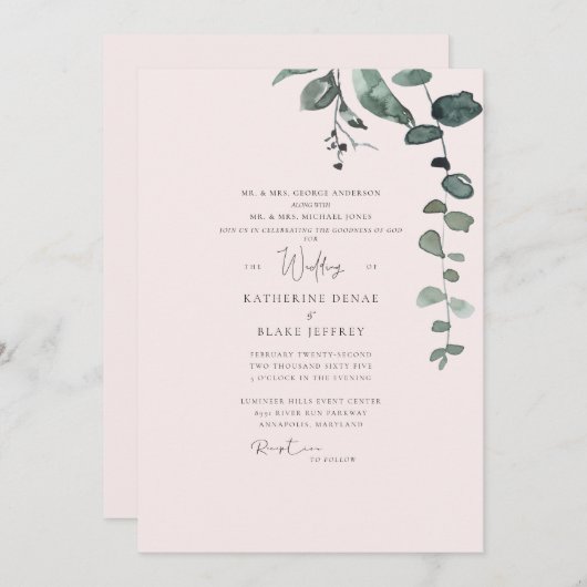 Elegant Blush Botanical Foliage Weddenschap Kaart (Voorkant / Achterkant)