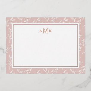Elegant Blush Botanical Monogramed Folie Note Card Folie Feestdagenkaart