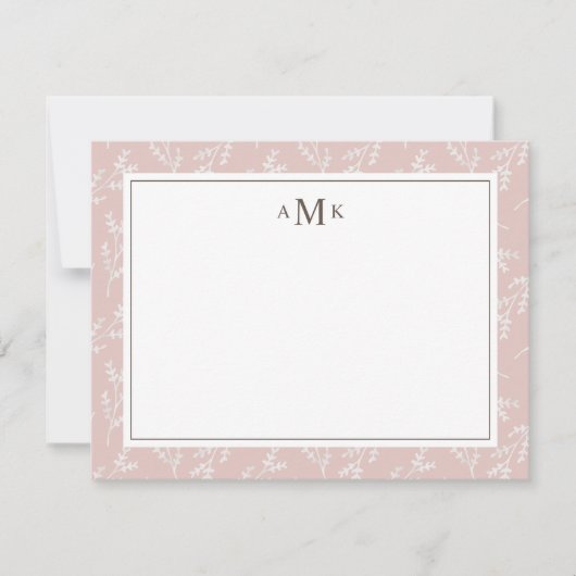 Elegant Blush Botanical Monogrammed Notitiekaartje (Voorkant)